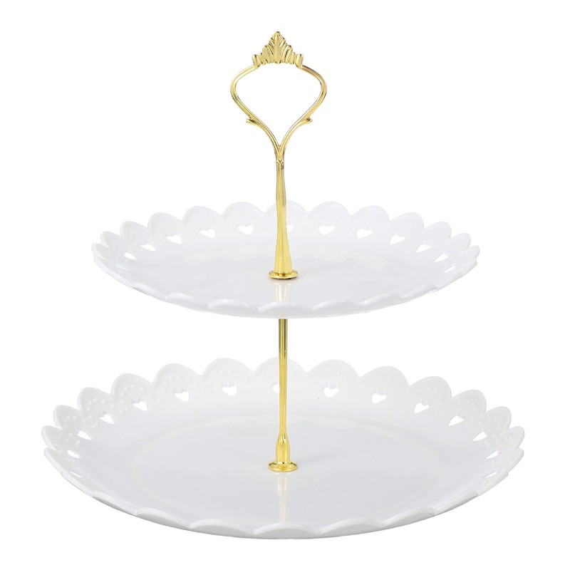 2-Tier Cupcake Stand Holder 20/25cm Tiered Serving Tray White Hollow]