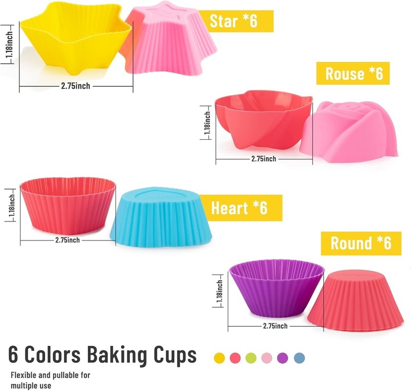 Silicone Cupcake Liners for Baking, 24Pcs Reusable Muffin Cups Greaseproof Mu... gallery