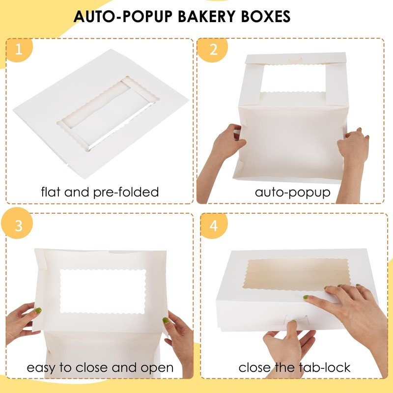 30pcs Bakery Boxes 12x8x2.5 Inches Auto-Popup Cookie with 3 Style Windows gallery