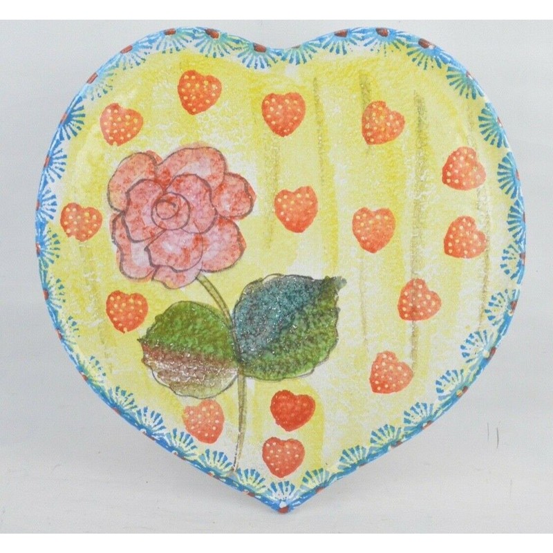Vintage Italian Ceramic Heart-Shaped Cake Pedestal Stand 13"x12" Hand Painted gallery
