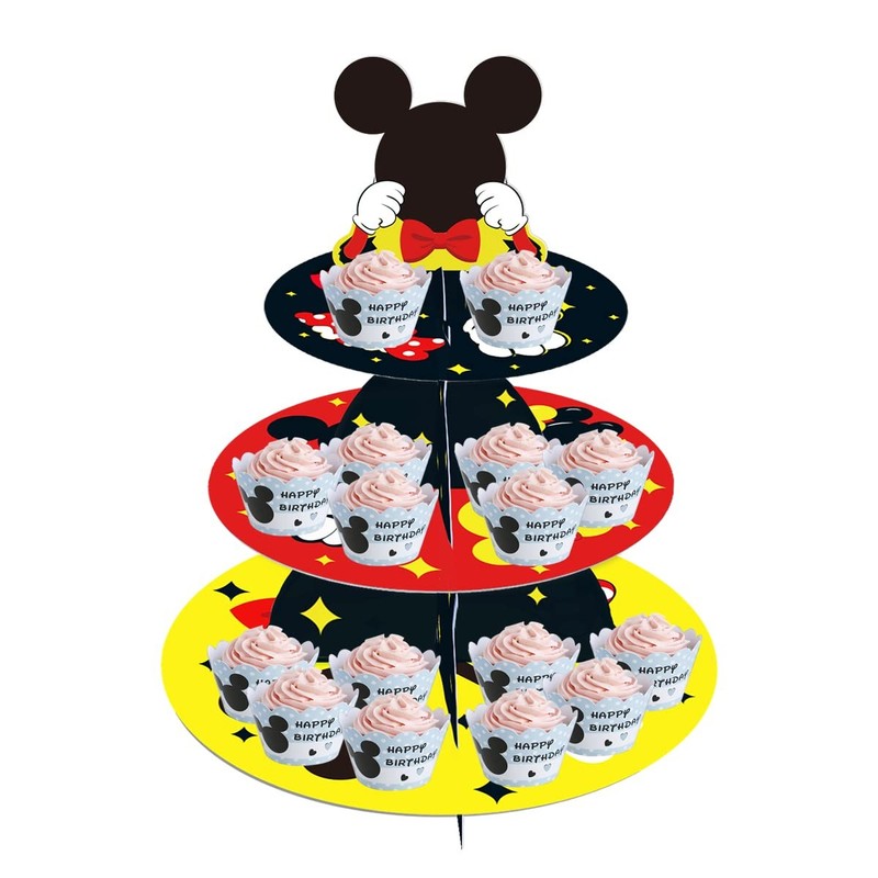 Large 3-Tier Mickey Minnie Cupcake Stand 12Inch Cardboard Cupcake Tray for We…