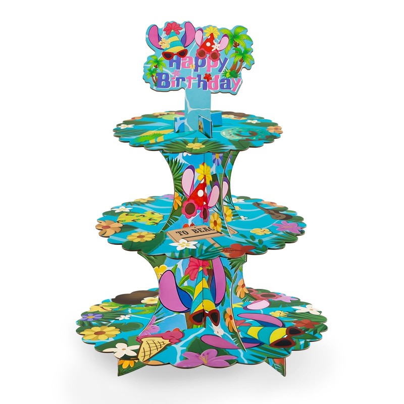 Hawaiian Cupcake Stand 3 Tier Tropical Birthday Cake Stand Luau Cardboard Cup…