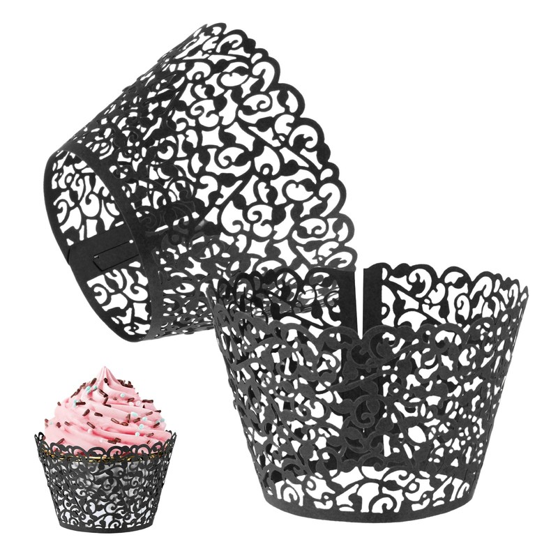 50-Pack Vine Cupcake Liners, Baking Cups for Wedding/Party[Black]