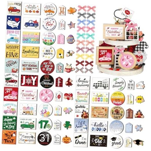 70 Pcs Valentines Day Interchangeable Seasonal Tiered Tray Decor Trendy Style