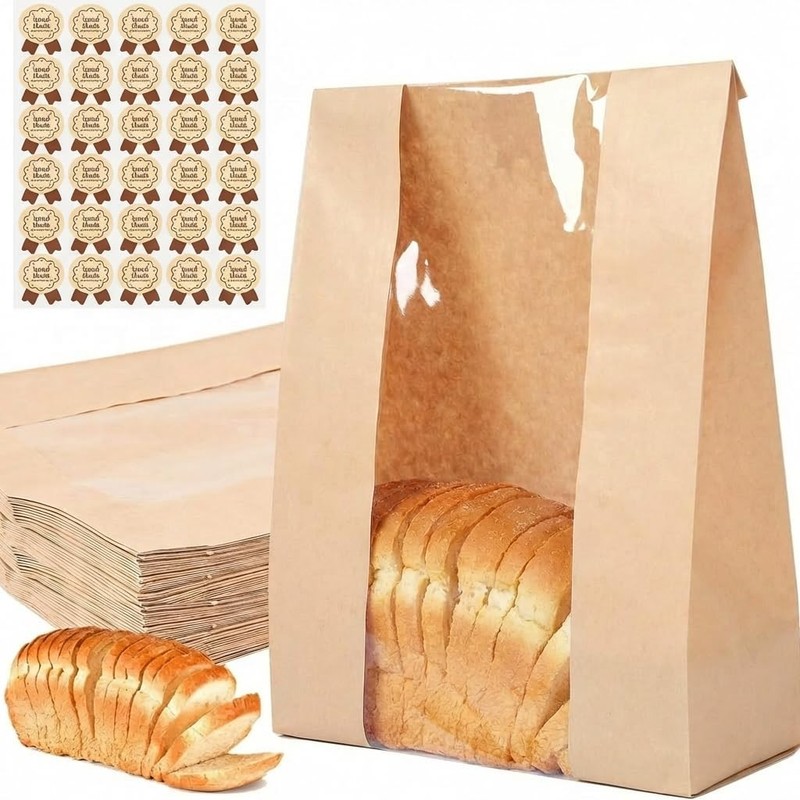 30 pack bread paper bags with window, including 30 homemade bread storage lab...