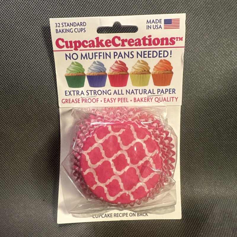 Cupcake Creations Pink & White Cupcake Liners No Muffin Pan Required 32 Cups New