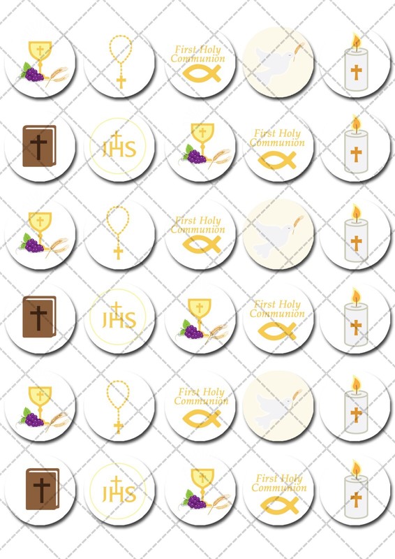 Communion Religious Pre-cut Mini Edible Icing Cupcake or Cookie Toppers gallery