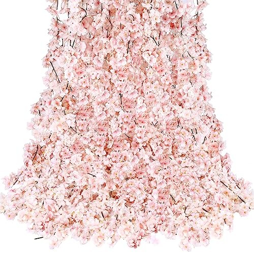 Cherry Blossom Garland Artificial Cherry Flower Vines 8 Pack Hanging 8pcs Pink