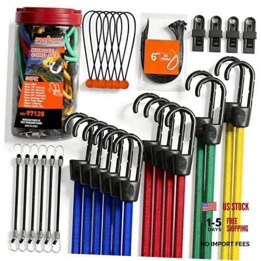 31-Piece Premium Bungee Cords Assortment – 31pcs 10″/18″/24″/32″/40″ Multi-Color