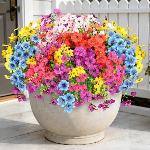 Artificial Flowers for Outdoors, 16 Bundles UV Resistant Fake Mixed Colors gallery