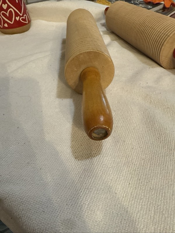 Set of 2 Wooden Textured Embossing Rolling Pins, Red & Brown Handles gallery