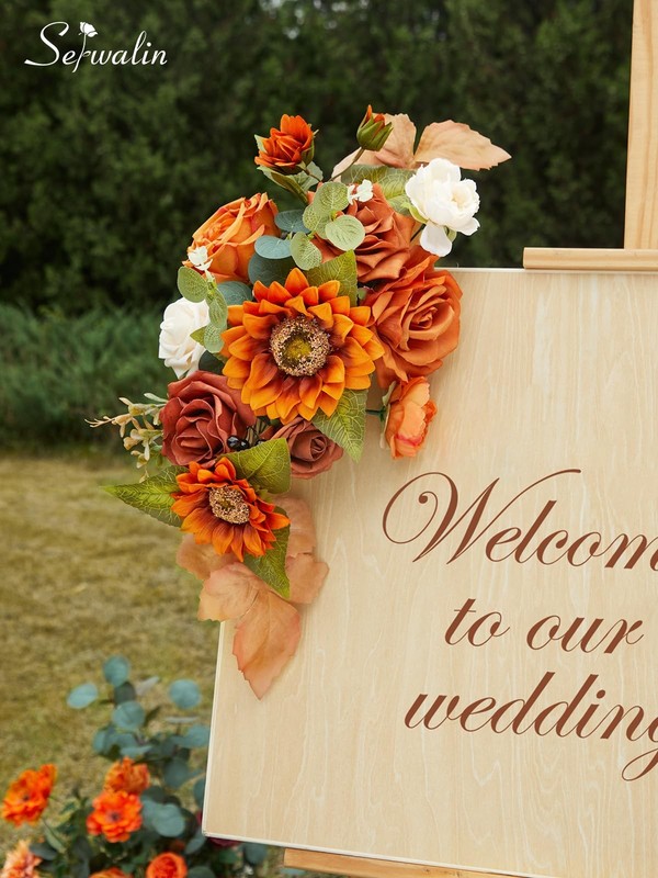 Serwalin Sunflower Artificial Flowers Burnt Orange Fall Flowers Fake Cake gallery