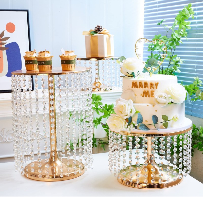 Gold Cake Stand Set of 3, Metal Mirror Cake Stand Cake Pedestal With Crystal ... gallery