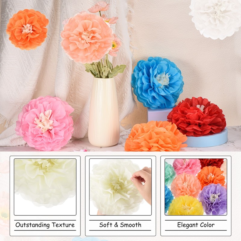 Crepe Paper Flowers, Beige Tissue Paper Flowers - 8 x 8 Inch / 6 Pcs gallery