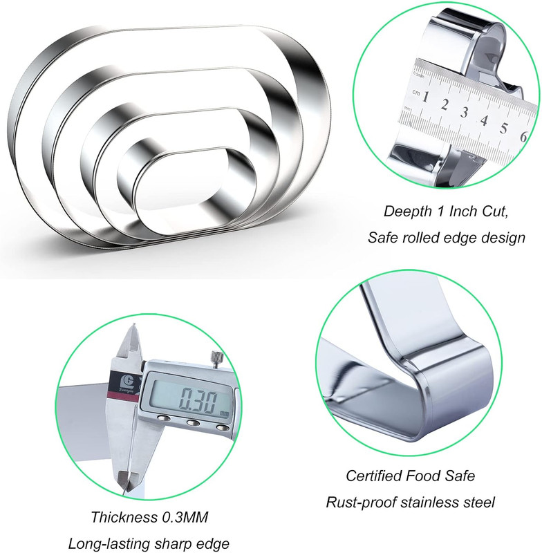Pill Capsule Long Oval Cookie Cutters - 5 Inch, 4 Inch, 3 Inch, 2 Inch - Geometr gallery