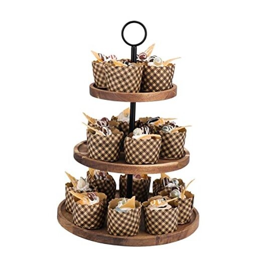 3 Tier Cupcake Stand, Wood Tiered Serving Tray Cupcake Tower, Medium(7”x8“x10″)