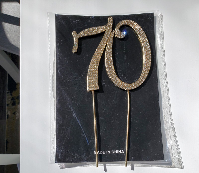 70 CAKE TOPPER ~ SPARKLING RHINESTONES ON GOLD ALLOY METAL ~ ***FREE SHIPPING***