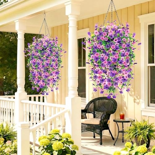 5PCS Artificial Faux Hanging Flowers Plants for Outdoor Mixed Purple gallery