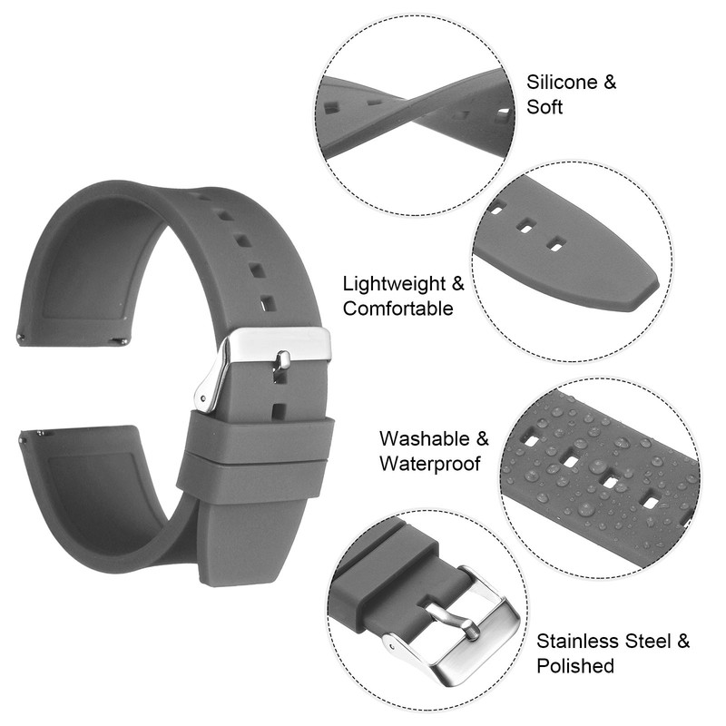 28mm Silicone Watch Strap with Silver Clasp, Grey gallery