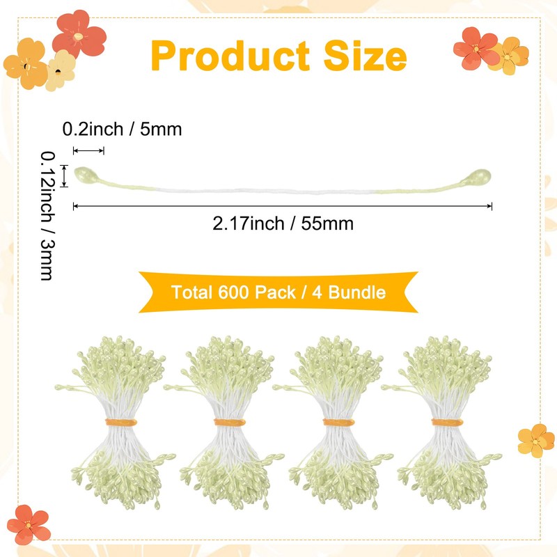 600-Pack 5mm Artificial Pearl Flower Stamens for DIY Crafts[Light Yellow] gallery