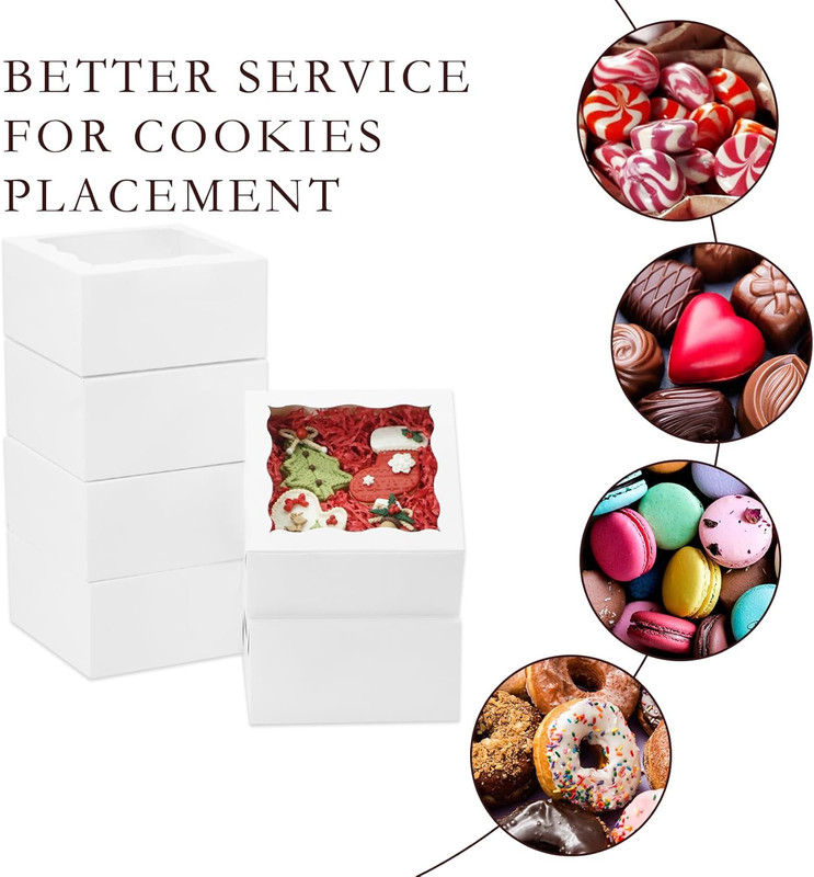 20pcs Cookie Boxes with Window 6x6x3 Inch Bakery Boxes Treat Box Chocolate Straw gallery