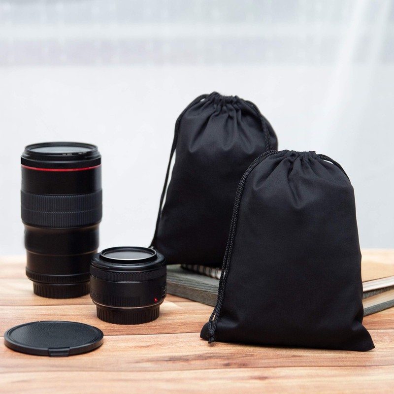 DR Black Cotton Drawstring Bags with Double String For Pantry Gifts Kitchen W... gallery