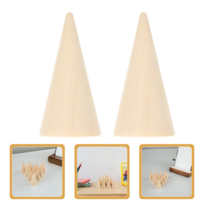 12pcs Wood Cones for DIY Crafts: Minimalist Cone Shaped Decor for Bookshelf &