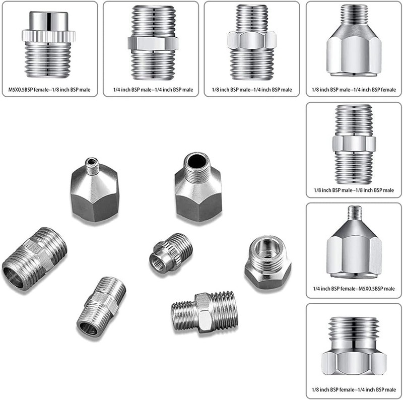 10pcs Airbrush Adapter Set with 1.8M Nylon Braided Silver gallery