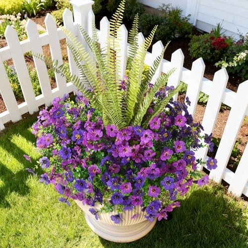 Artificial Flowers for Outdoor 12 Pcs Faux Silk Daisy and 1 Pcs Double Purple gallery