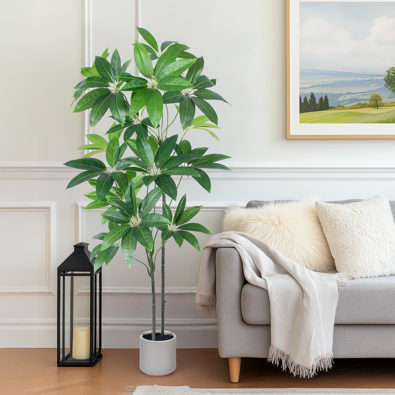 Yepdin Artificial Fortune Tree – 5 Ft Fake Tree White Planter – Large Faux