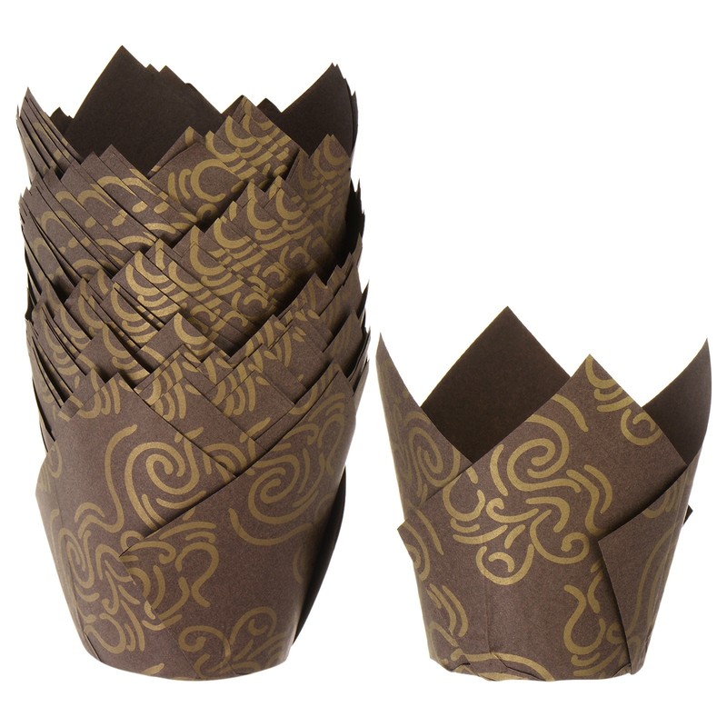 50-Pack Tulip Cupcake Liners, Greaseproof Paper Baking Cups[Brown Cloud]