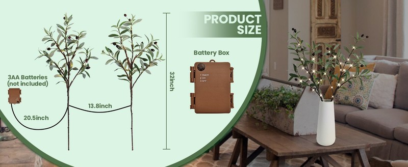 Lighted Olive es for Vases, 32 Inch Olive es with 32 LED gallery