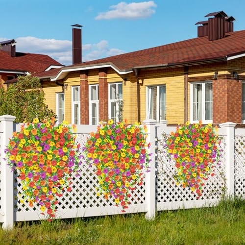 Artificial Hanging Flowers for Outdoors, 4 Pcs Fake Hanging Plant Mixed Color gallery
