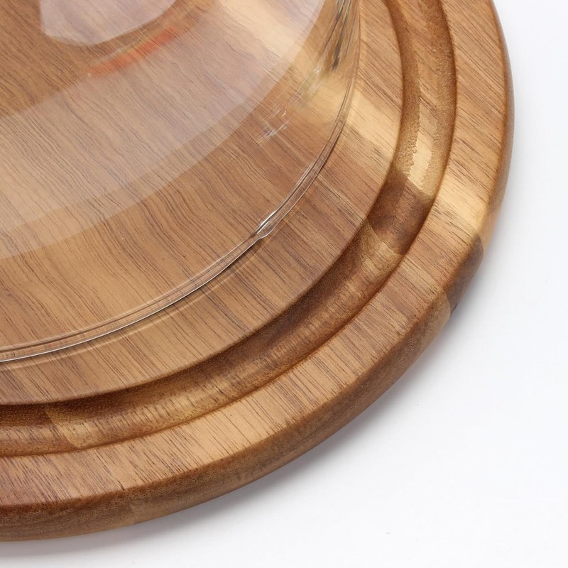 8.6''Cake Stand with Glass Dome, 2-in-1 Acacia Wood Cheese Cupcake Decorative... gallery