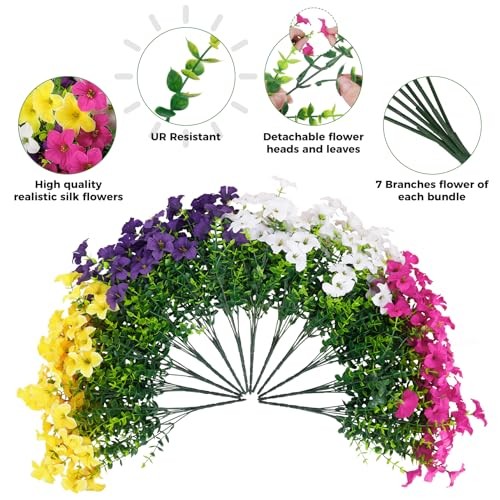 20 Bundles Artificial Petunias Flowers for Outdoors, Faux Silk Multi Color gallery