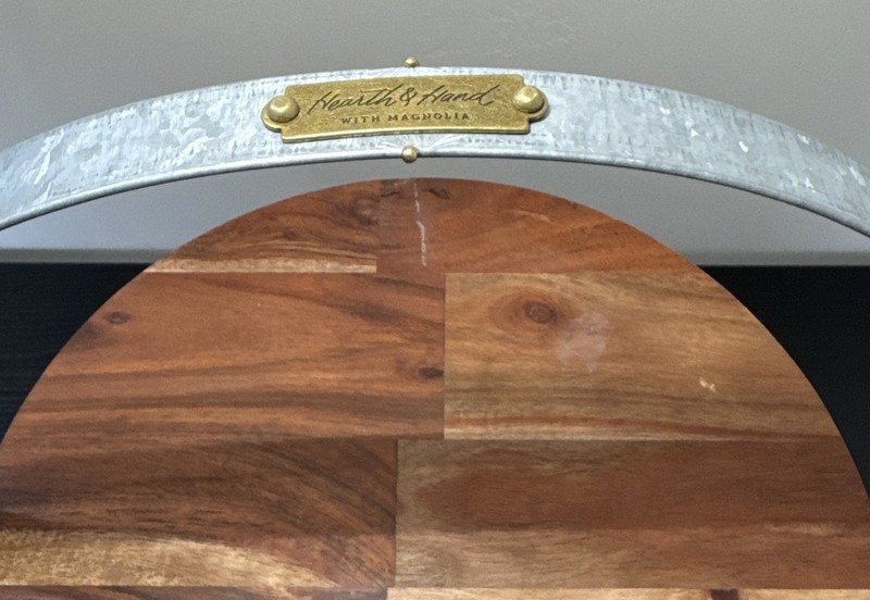 HEARTH & HAND MAGNOLIA Round Two Tier Wood & Galvanized Metal Cake Dessert Stand gallery