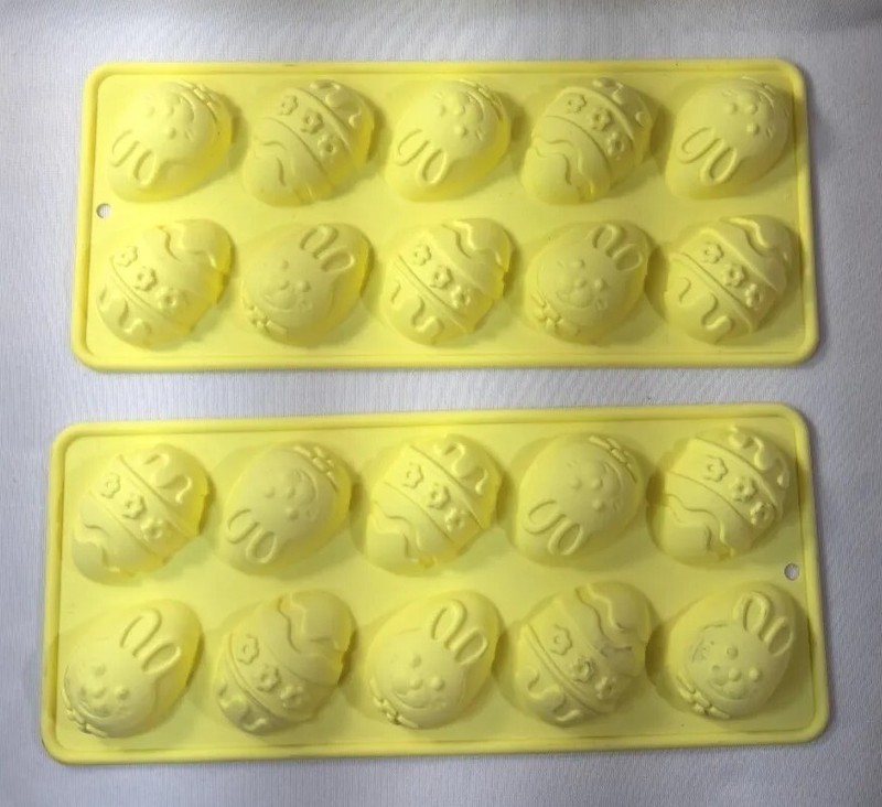 Lot Of 2 Easter Silicone Mold Bunny Rabbit Eggs Candy Chocolate Ice Cube Cake