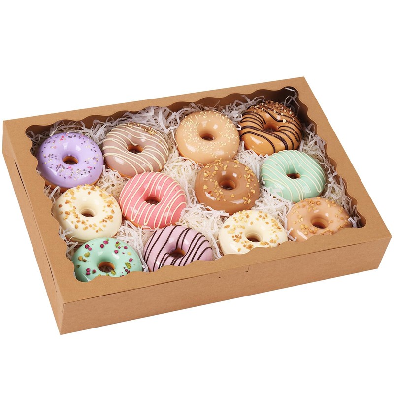 25pcs Bakery Boxes with Window, Brown Donut Boxes, 16x11x2.5