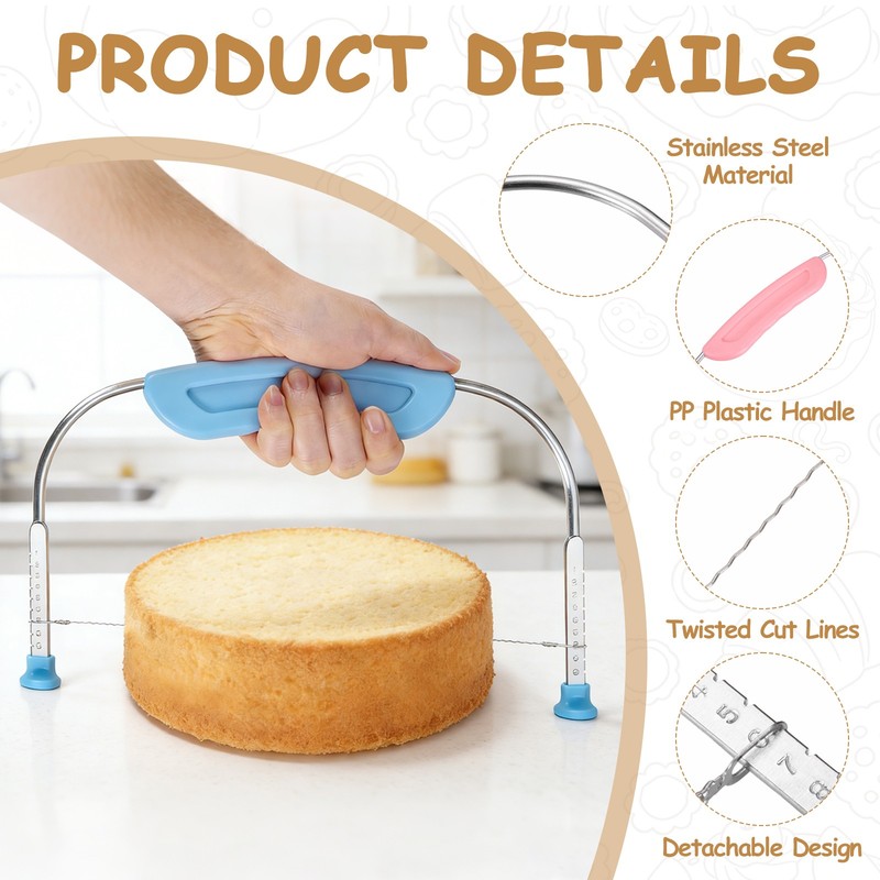 Cake Cutter Slicer Leveler, Cake Slicer with Handle Stainless Steel, Pink gallery