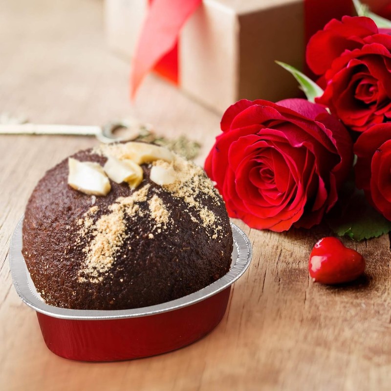 Aluminum Foil Cake Pan Heart Shaped Cupcake Cup with Lids 100 ml/ 3.4 Ounces ... gallery