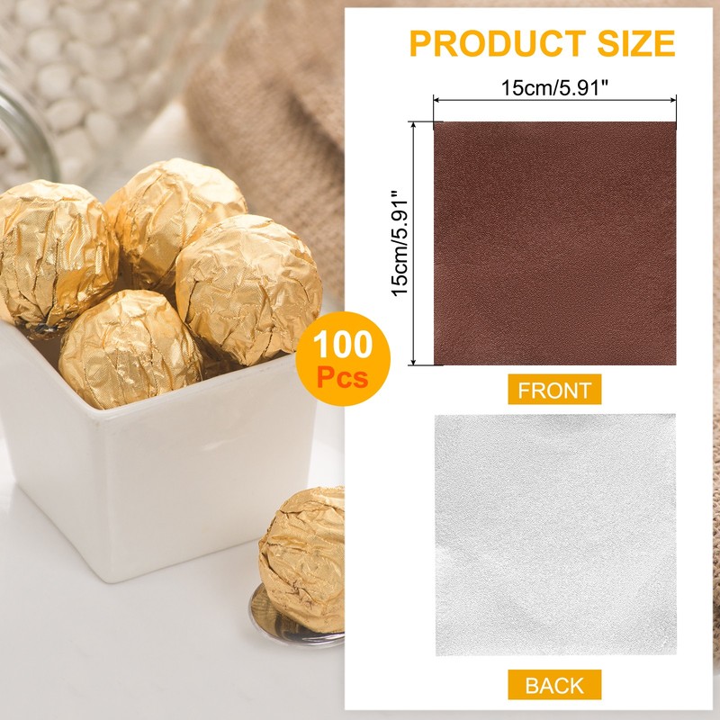 100pcs Candy Foil Wrappers6 x 6Inch Chocolate Bar Wrappers(Coffee Orange Peel)] gallery