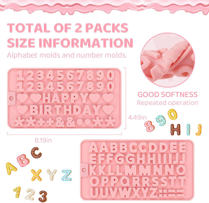 2PCS Silicone Molds for Chocolate,Number Letter Molds,Reusable Candy Molds with gallery