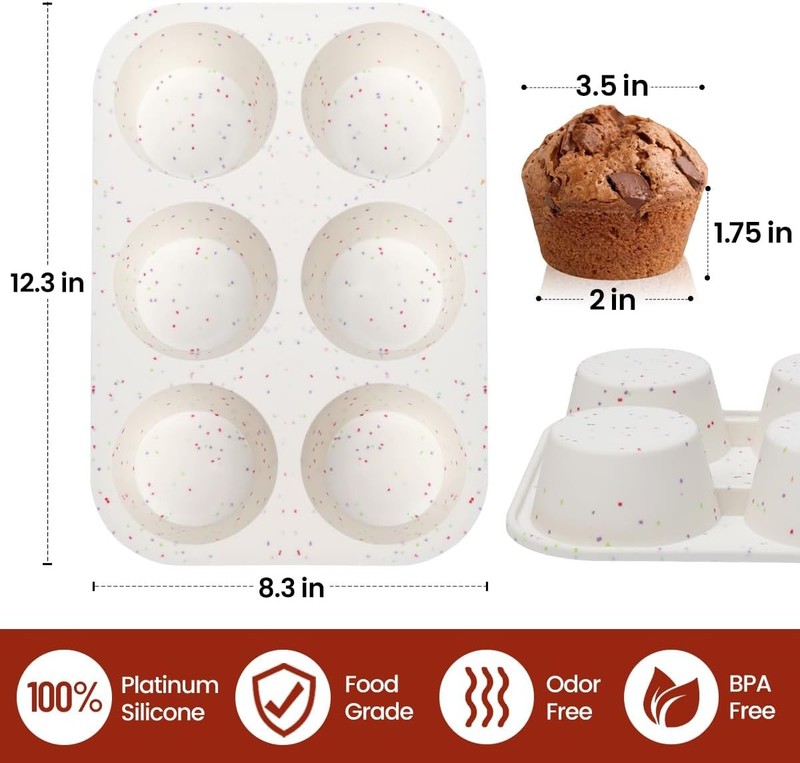 CAKETIME Jumbo Muffin Pan, 3.5 Inch Large 2pcs: 6-Cup, Confetti gallery