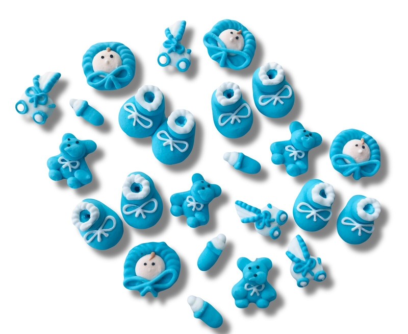 24 Blue Baby Boy Shower Cupcake Toppers Decorations Cake Sugar Christening Birth