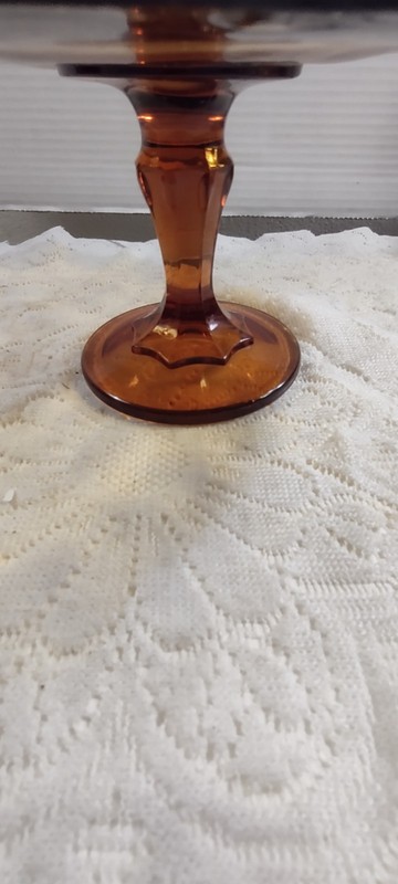 Vintage Amber Teardrop Scallop Indiana Glass Pedestal Cake Plate/Stand Pie MCM gallery