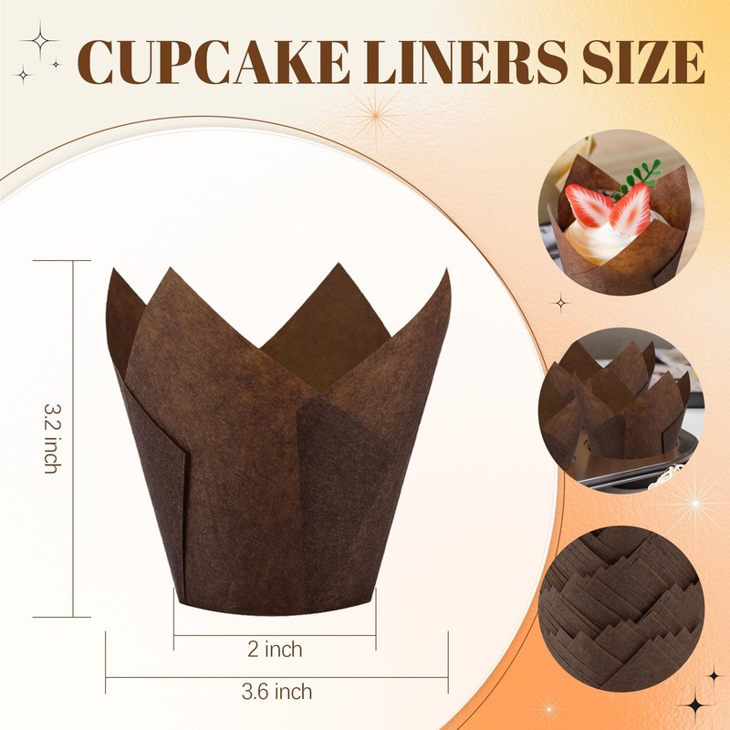 200 PCS Brown Tulip Cupcake Liners Muffin Baking Greaseproof Wrappers Std gallery
