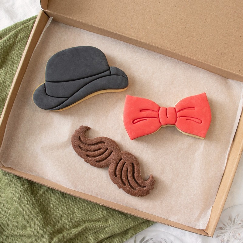 Bowler Hat, Gentleman Bow Tie, Mustache Cookie Cutters Set - dapper fathers day gallery