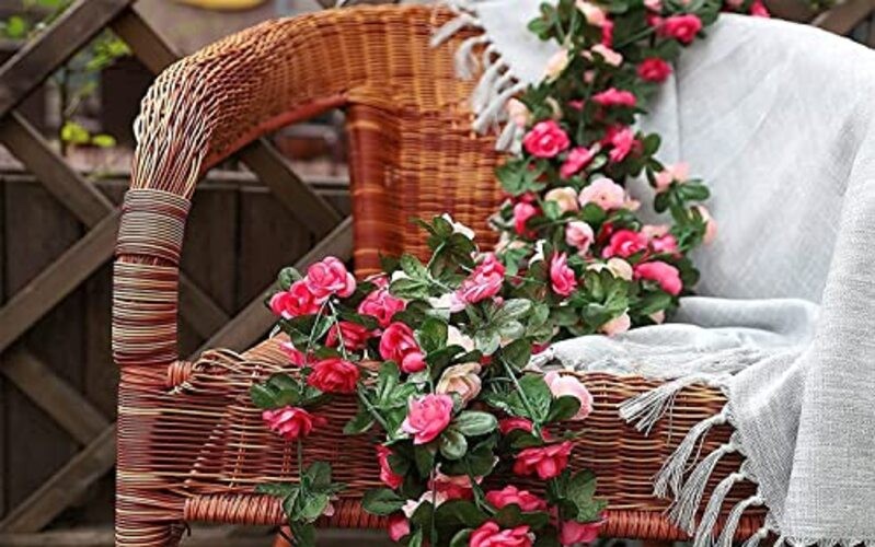Fake Rose Vines Flowers Plants, 2 Pack 8.2 Feet Artificial Rose Flower Vine gallery