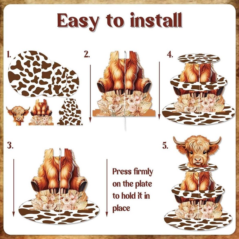 Highland Cow Cupcake Stand - 3 Tiered Dessert Cake Table Display for Boy or G... gallery