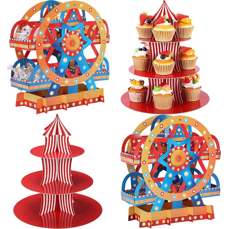 Set of 4 Carnival Theme Ferris Wheel Centerpieces and Cupcake Stands 3 Tier C…